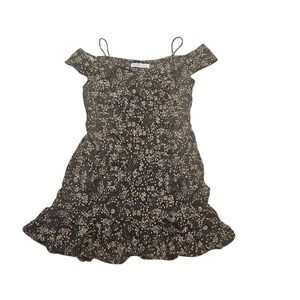 Zara Basic Z1975 Denim Floral Off the Shoulder Mini Dress Black Tan Small